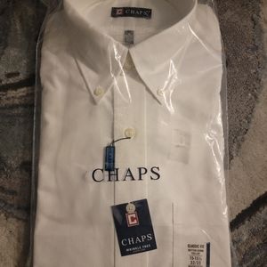 NWT- Chaps White Button Down Dress Shirt - Classic Fit Medium 15-15 1/2.  32/33